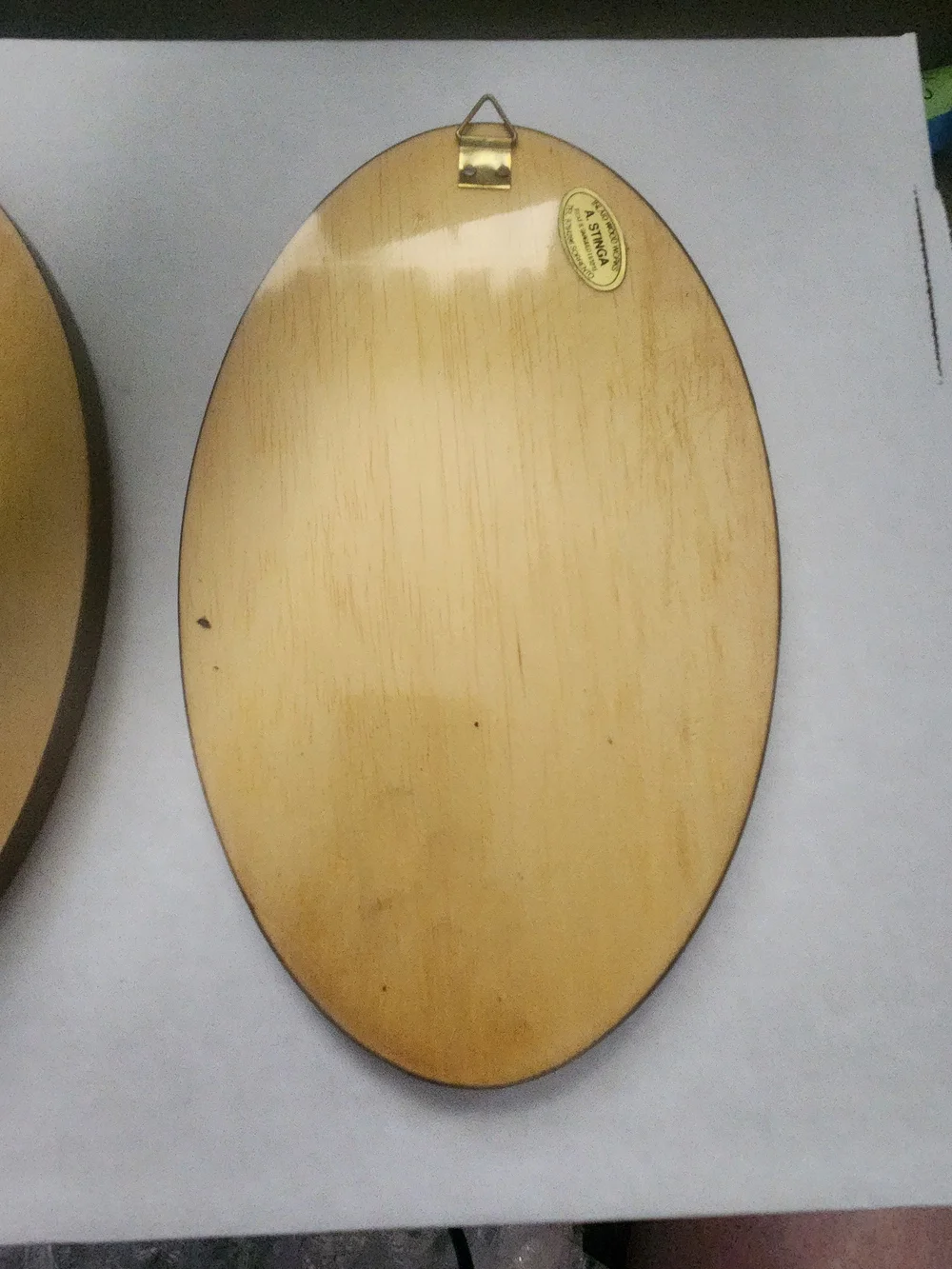 Two A. Stinga Inlaid Wood Birds Oval Plaques Sorrento Italy Blue Burgandy